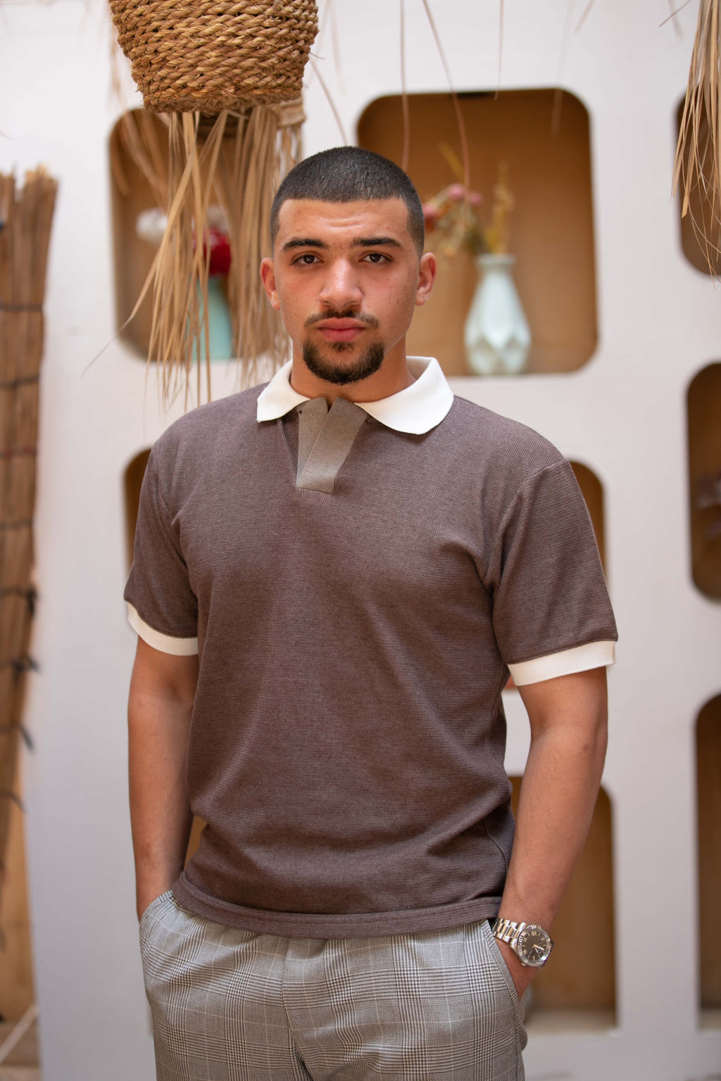 Essential Knitted Polo - Dust Brown