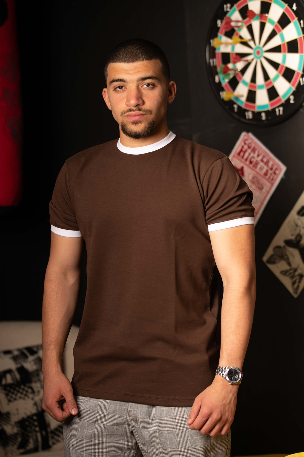 Essential Ringer TShirt - BrownXWhite