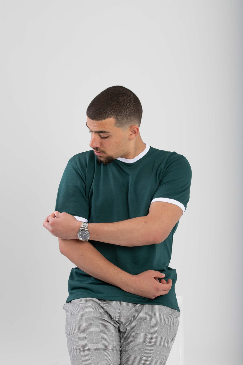 Essential Ringer TShirt - GreenXWhite