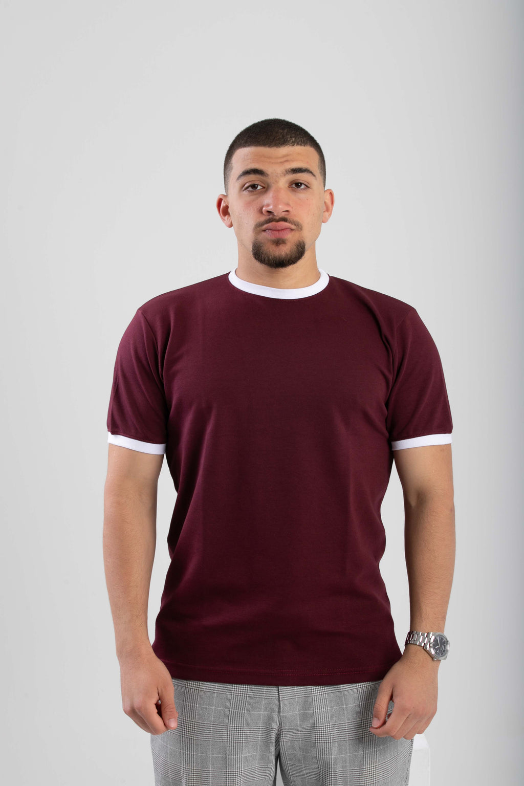 Essential Ringer TShirt - BurgandyXWhite