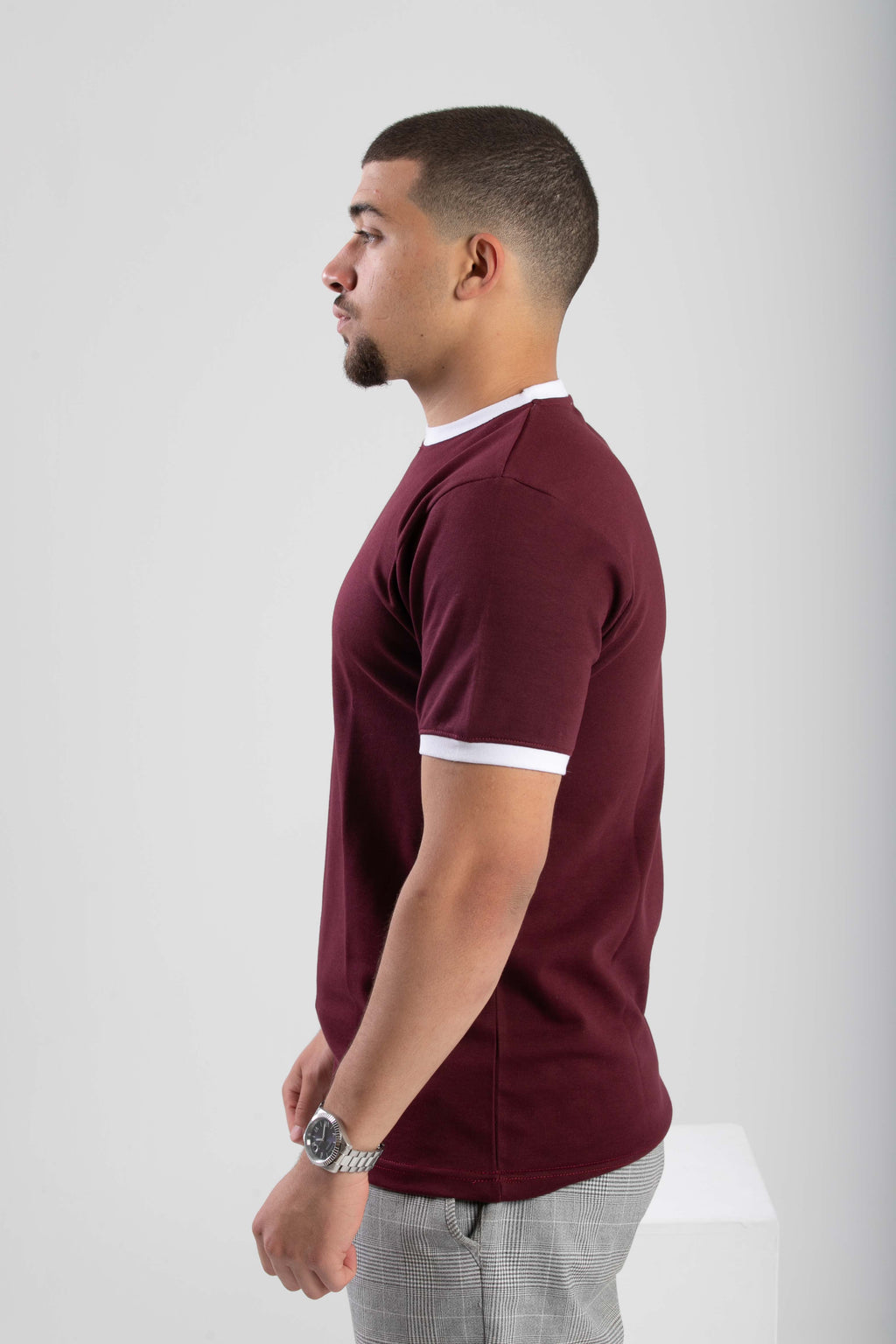 Essential Ringer TShirt - BurgandyXWhite