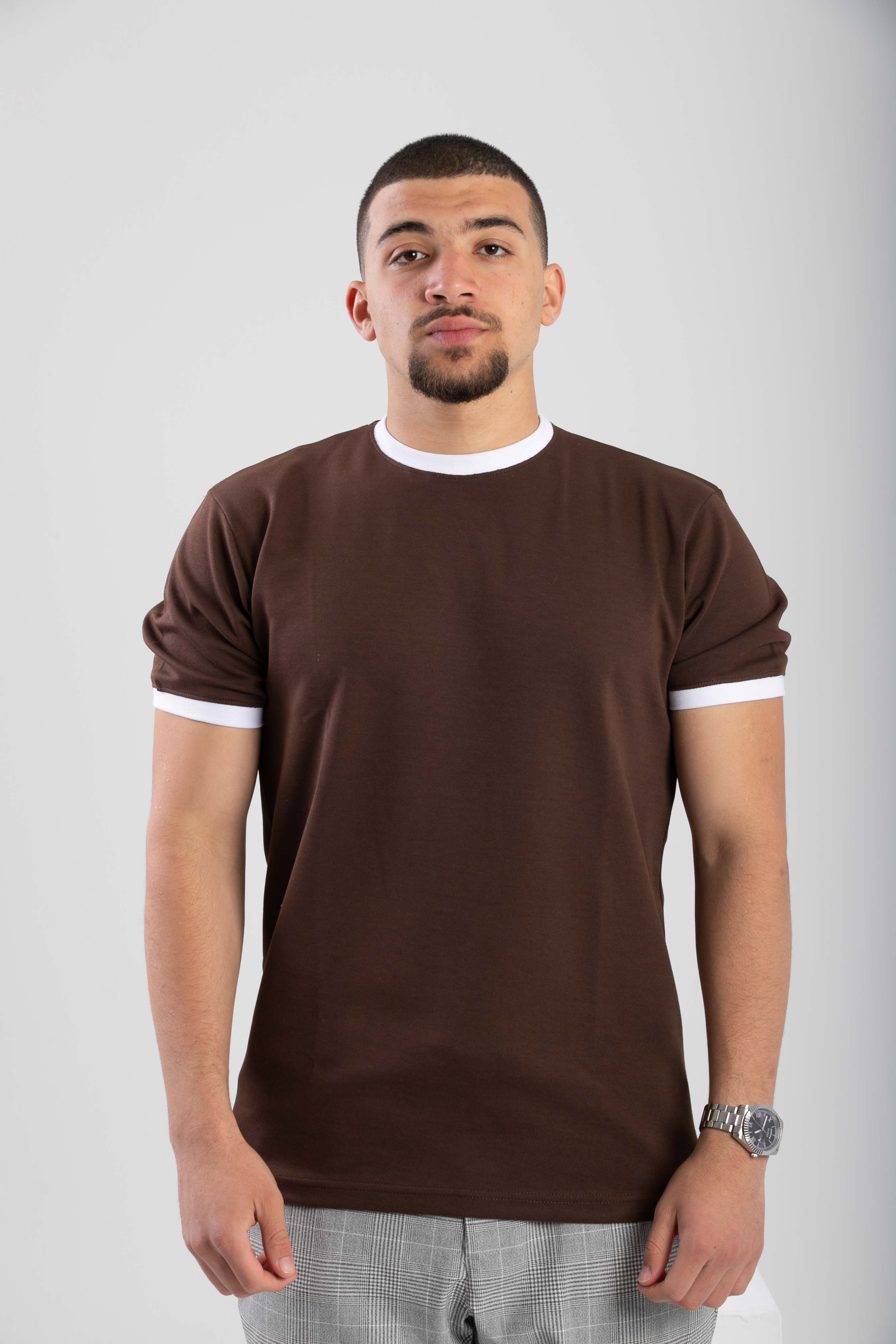 Essential Ringer TShirt - BrownXWhite