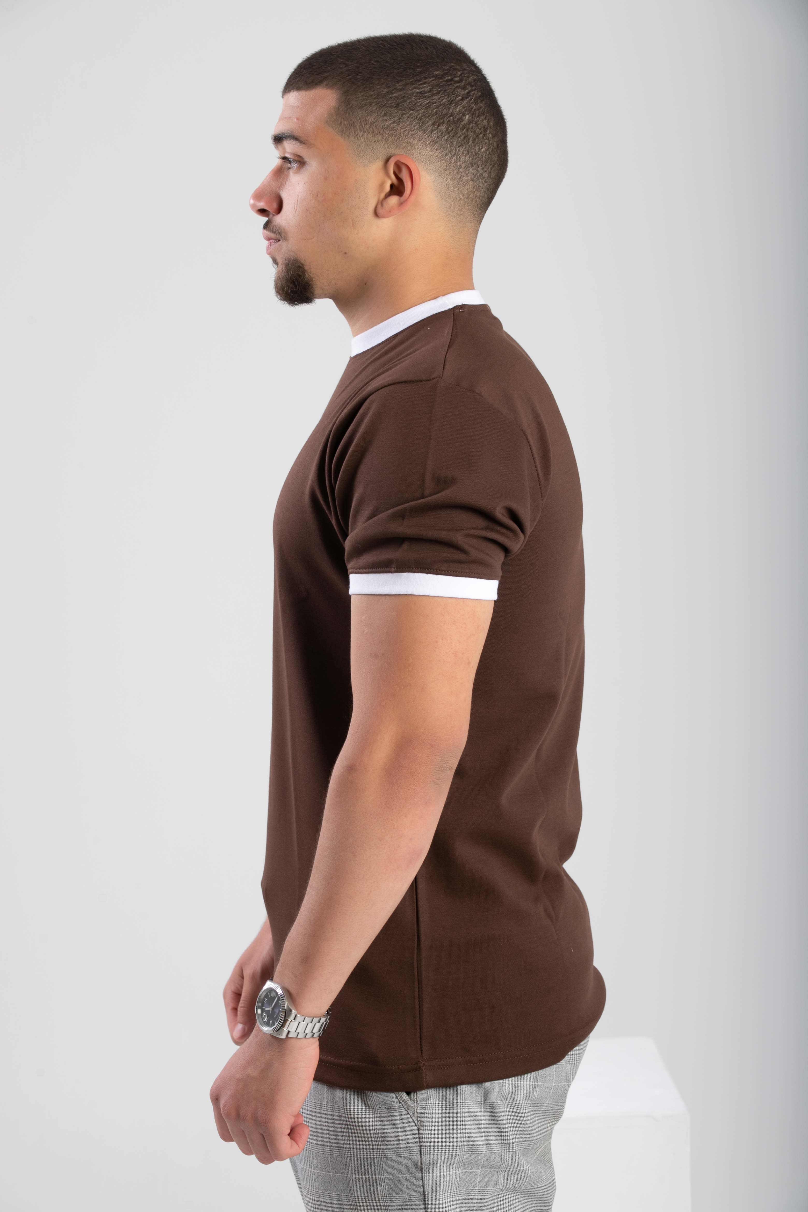 Essential Ringer TShirt - BrownXWhite