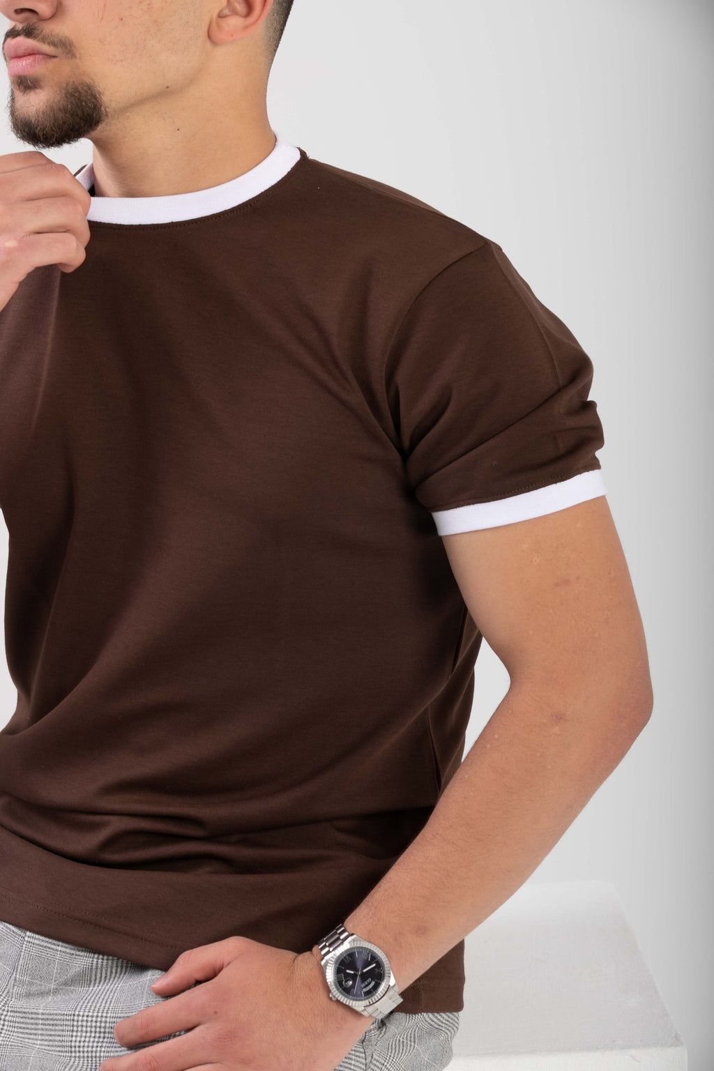 Essential Ringer TShirt - BrownXWhite